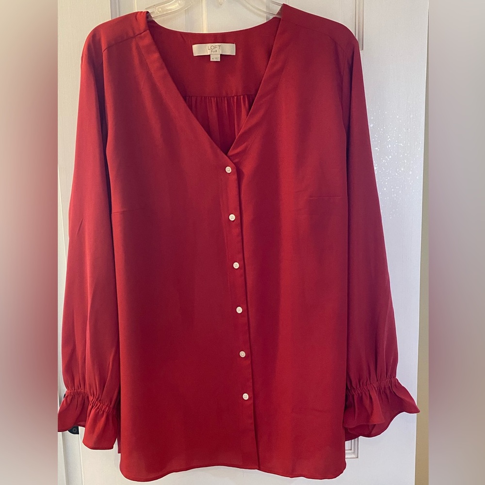 LOFT Rosy Red Button-Up Blouse
